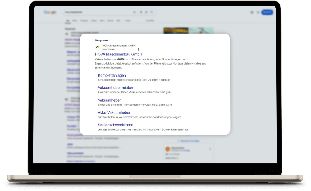 Plappermaul Referenz HOVA onlinemarketing SEA laptop
