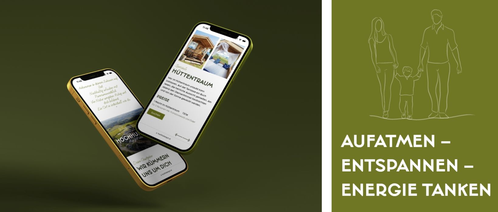 Hochhubergut Referenz - Website am Handy und Slogan